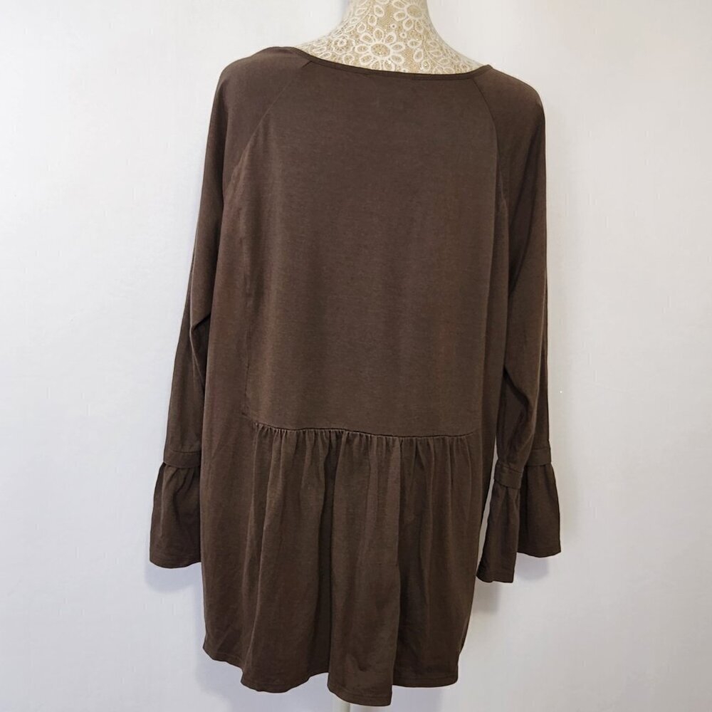 J Jill Women's Size L Pine Green Embroidered Tassel Tie Bell Sleeve Peplum Top - Picture 11 of 16